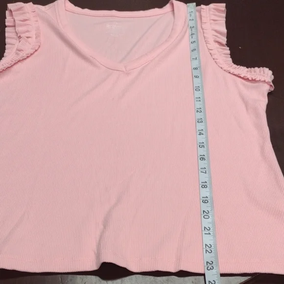 NEW Nine West Pink Ruffle V-Neck Tank Top - Picture 9 of 10